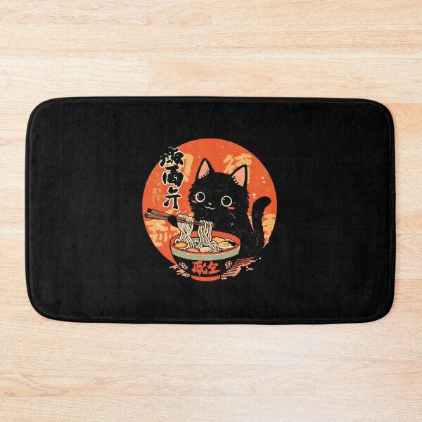 Item preview, Cute Black Cat Eating Ramen Noodles Japanese Art designed and sold by Dmo3HarkoArt.
