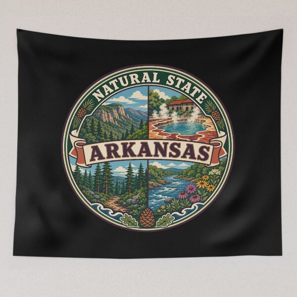 Item preview, Arkansas Vintage Natural Outdoors Scenic Travel Badge designed and sold by DreamLayerStudio.