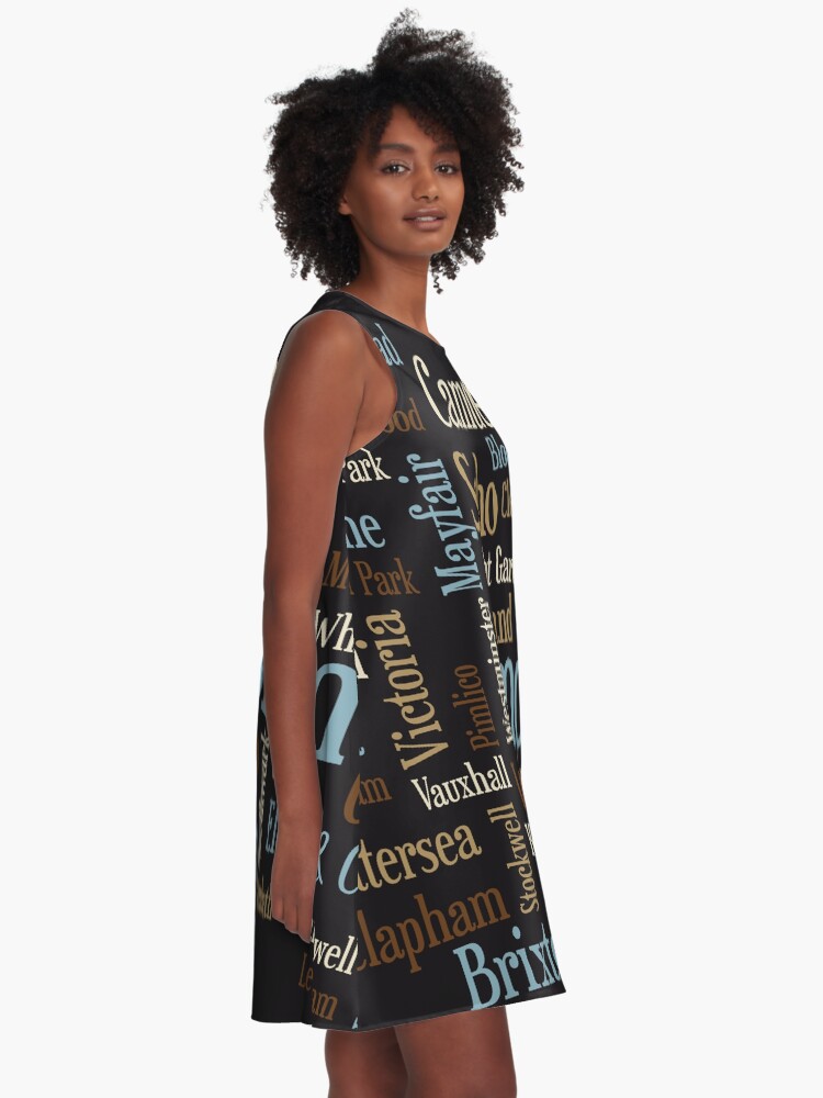 Alternative Ansicht von London Text typografische Karte A-Linien Kleid