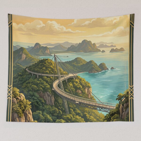 Item preview, Langkawi Malaysia Vintage Travel Art – Sky Bridge & Andaman Sea designed and sold by Bomax121.