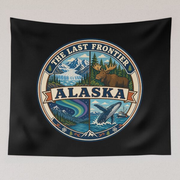 Item preview, Alaska Vintage Wilderness Wildlife Scenic Travel Badge designed and sold by DreamLayerStudio.