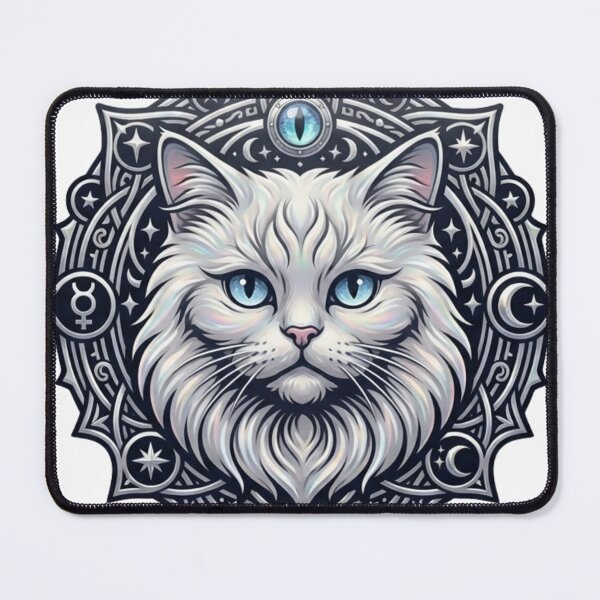 Item preview, ​Mystical Celestial White Cat Mandala  Gothic Occult Feline Art Print, tshirt& Sticker designed and sold by BS Creations.