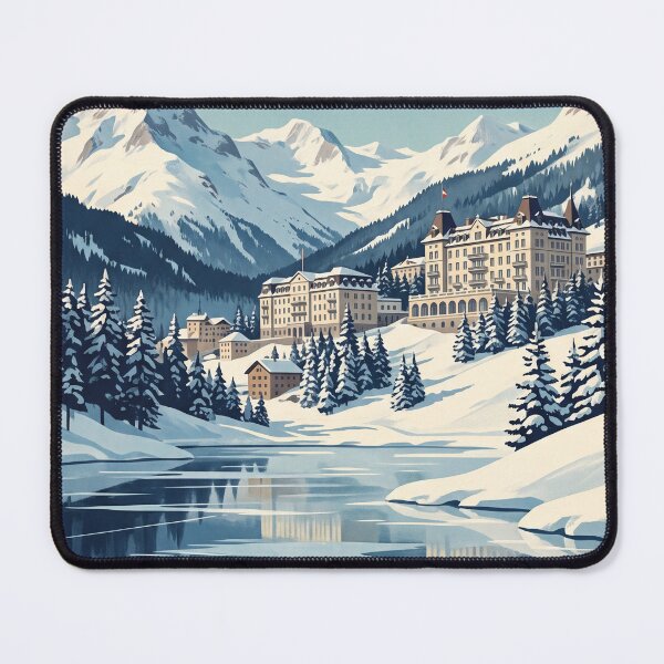 Item preview, St. Moritz Switzerland Vintage Travel Art – Alpine Resort & Snowy Engadin designed and sold by Bomax121.