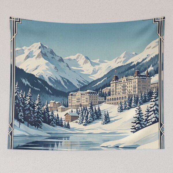Item preview, St. Moritz Switzerland Vintage Travel Art – Alpine Resort & Snowy Engadin designed and sold by Bomax121.