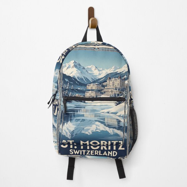 Item preview, St. Moritz Switzerland Vintage Travel Art – Alpine Resort & Snowy Engadin designed and sold by Bomax121.