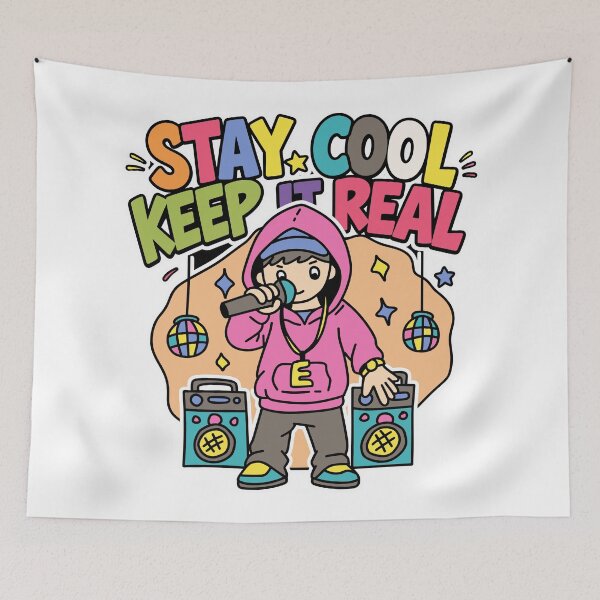 Item preview, Stay Cool Keep It Real Shirt, Hip Hop Kids T-Shirt, Rapper Cartoon Graphic Tee, Street Style Music Lover Gift designed and sold by simplydesigns88.