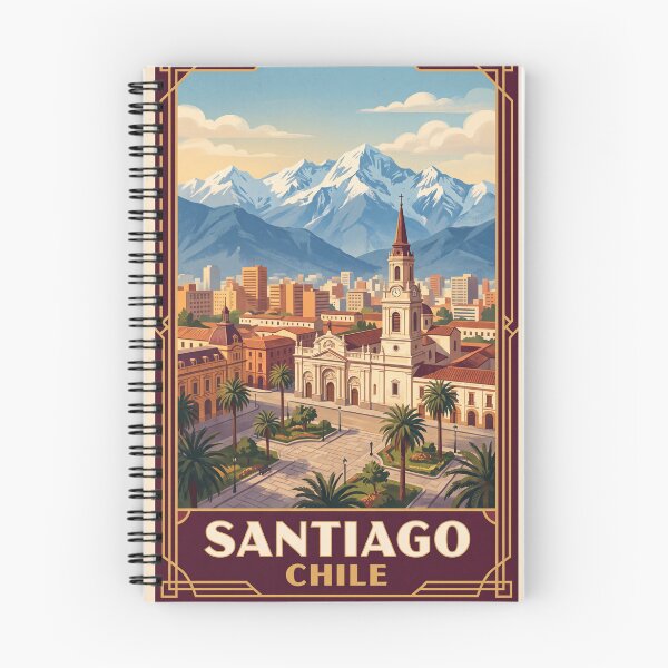 Item preview, Santiago Chile Vintage Travel Art – Andes Mountains & Historic City Center designed and sold by Bomax121.