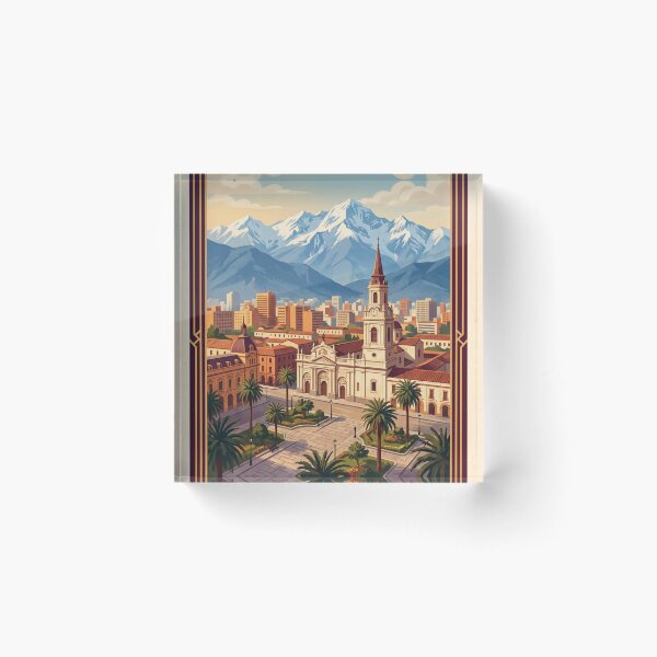 Item preview, Santiago Chile Vintage Travel Art – Andes Mountains & Historic City Center designed and sold by Bomax121.