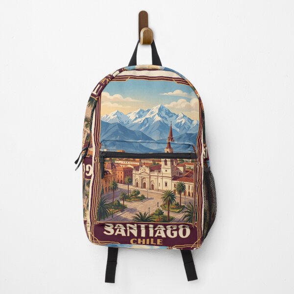Item preview, Santiago Chile Vintage Travel Art – Andes Mountains & Historic City Center designed and sold by Bomax121.
