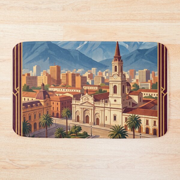 Item preview, Santiago Chile Vintage Travel Art – Andes Mountains & Historic City Center designed and sold by Bomax121.