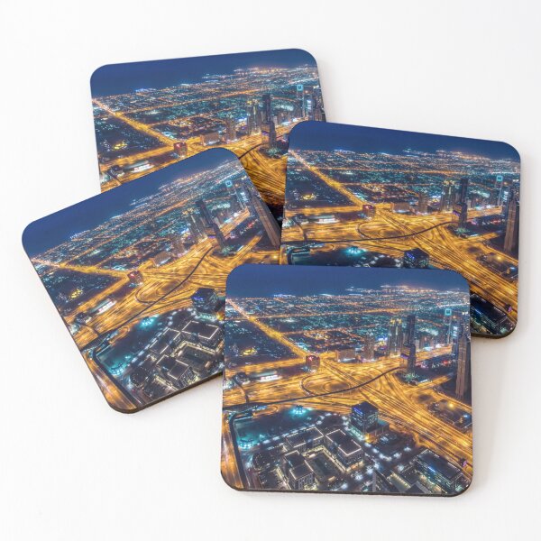 Item preview, Dubai Highway Interchange Aerial View at Night designed and sold by ElinaArtPhoto.