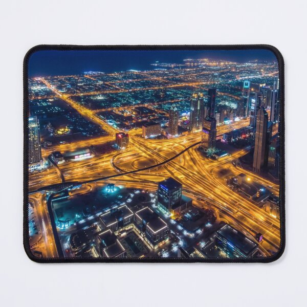 Item preview, Dubai Highway Interchange Aerial View at Night designed and sold by ElinaArtPhoto.