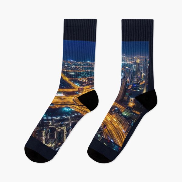 Item preview, Dubai Highway Interchange Aerial View at Night designed and sold by ElinaArtPhoto.
