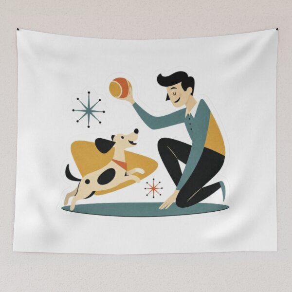 Item preview, Mid Century Modern Man Playing with Dog designed and sold by Snurly.