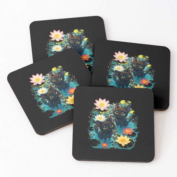 Item preview, Cute Black Kittens in Water Lilies Pond Art designed and sold by Dmo3HarkoArt.