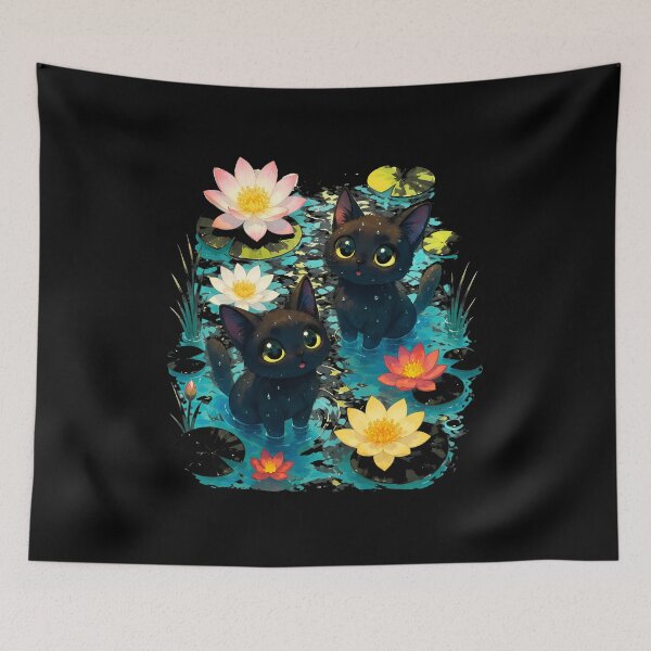 Item preview, Cute Black Kittens in Water Lilies Pond Art designed and sold by Dmo3HarkoArt.