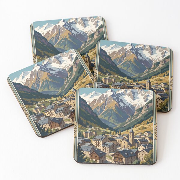 Item preview, Andorra la Vella Andorra Vintage Travel Art – Pyrenees Mountain Village designed and sold by Bomax121.