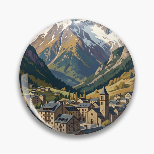 Item preview, Andorra la Vella Andorra Vintage Travel Art – Pyrenees Mountain Village designed and sold by Bomax121.