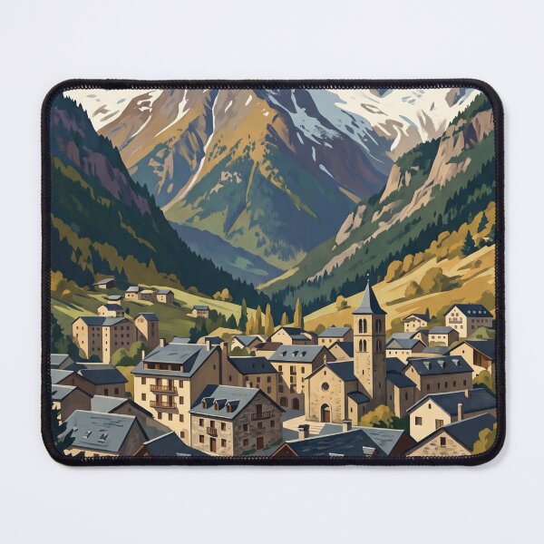 Item preview, Andorra la Vella Andorra Vintage Travel Art – Pyrenees Mountain Village designed and sold by Bomax121.
