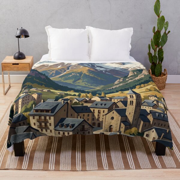Item preview, Andorra la Vella Andorra Vintage Travel Art – Pyrenees Mountain Village designed and sold by Bomax121.