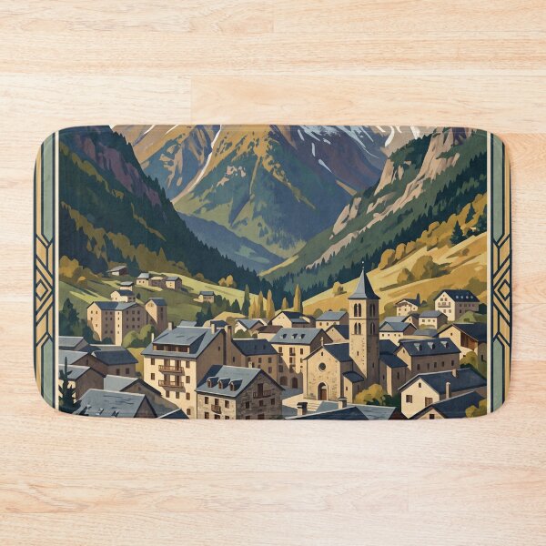 Item preview, Andorra la Vella Andorra Vintage Travel Art – Pyrenees Mountain Village designed and sold by Bomax121.
