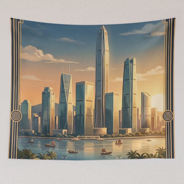 Item preview, Shenzhen China Vintage Travel Art – Futuristic Skyline & Waterfront designed and sold by Bomax121.