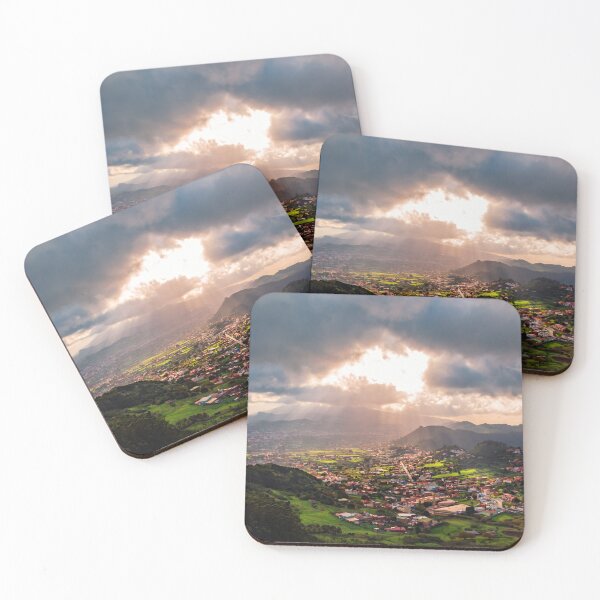 Item preview, Dramatic Sun Rays Over Tenerife Mountain Village designed and sold by ElinaArtPhoto.