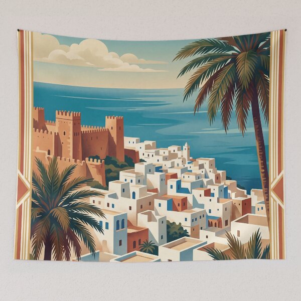 Item preview, Tangier Morocco Vintage Travel Art – Kasbah, Medina & Mediterranean Coast designed and sold by Bomax121.