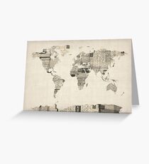 Map of the World Map from Old Postcards Greeting Card