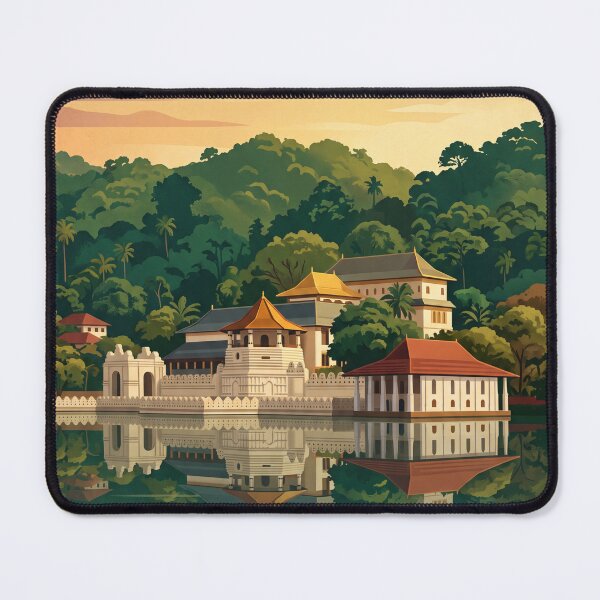 Item preview, Kandy Sri Lanka Vintage Travel Art – Temple of the Tooth & Kandy Lake designed and sold by Bomax121.