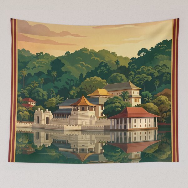 Item preview, Kandy Sri Lanka Vintage Travel Art – Temple of the Tooth & Kandy Lake designed and sold by Bomax121.