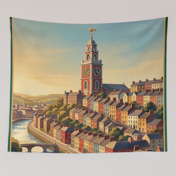 Item preview, Cork Ireland Vintage Travel Art – Shandon Bells & River Lee Cityscape designed and sold by Bomax121.