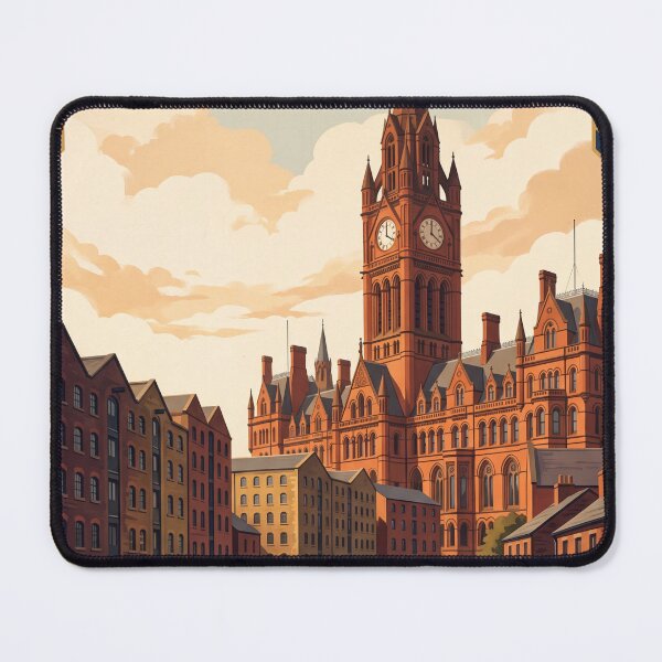 Item preview, Manchester England Vintage Travel Art – Victorian Clock Tower & Canal Cityscape designed and sold by Bomax121.