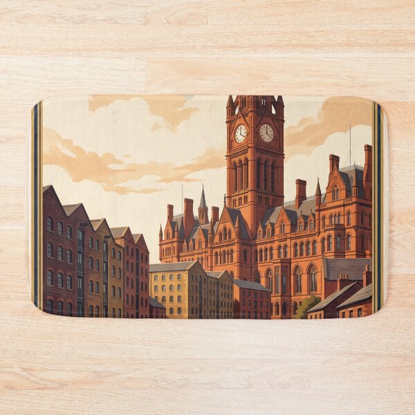 Item preview, Manchester England Vintage Travel Art – Victorian Clock Tower & Canal Cityscape designed and sold by Bomax121.