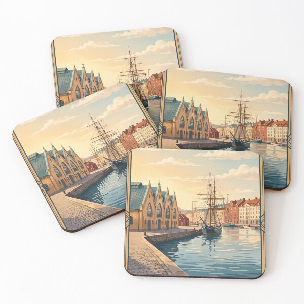 Item preview, Gothenburg Sweden Vintage Travel Art – Feskekörka, Canal & Historic Harbour designed and sold by Bomax121.