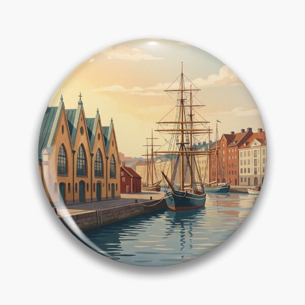Item preview, Gothenburg Sweden Vintage Travel Art – Feskekörka, Canal & Historic Harbour designed and sold by Bomax121.