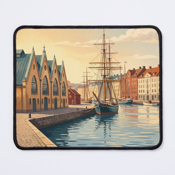 Item preview, Gothenburg Sweden Vintage Travel Art – Feskekörka, Canal & Historic Harbour designed and sold by Bomax121.