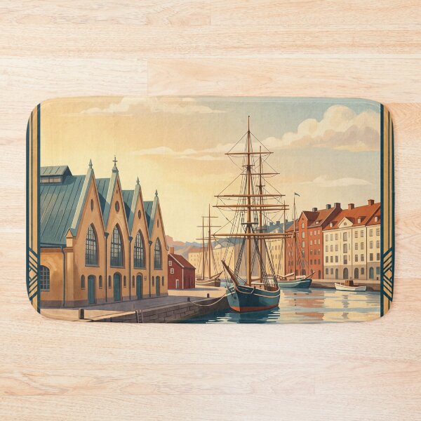 Item preview, Gothenburg Sweden Vintage Travel Art – Feskekörka, Canal & Historic Harbour designed and sold by Bomax121.