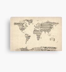 Map of the World Map from Old Sheet Music Canvas Print