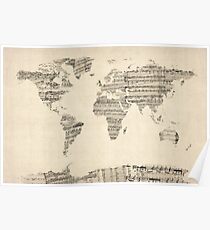 Map of the World Map from Old Sheet Music Poster