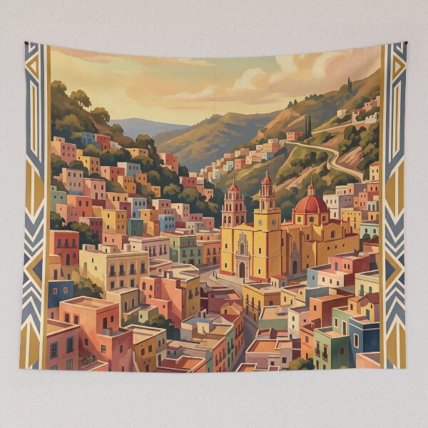 Item preview, Guanajuato Mexico Vintage Travel Art – Colorful Hillside & Historic Center designed and sold by Bomax121.
