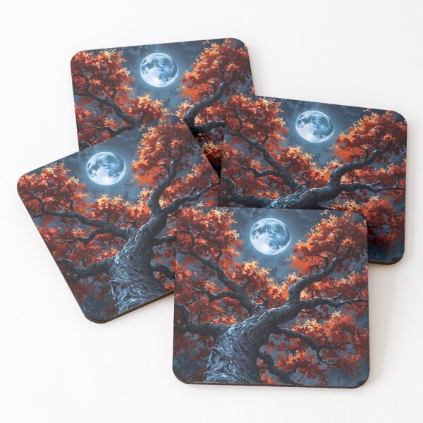 Item preview, Red Autumn Tree Full Moon Night Sky Fantasy Landscape designed and sold by LYAN-STORE.