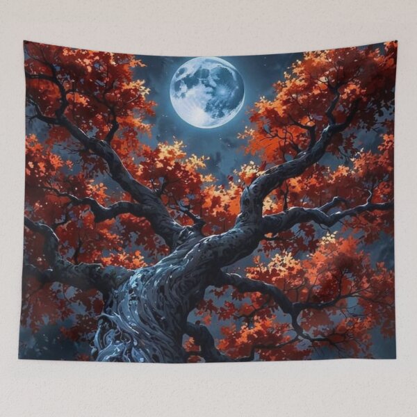 Item preview, Red Autumn Tree Full Moon Night Sky Fantasy Landscape designed and sold by LYAN-STORE.