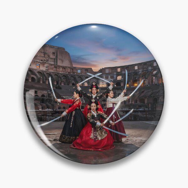 Item preview, Korean Traditional Sword Dance at Colosseum Art Print, Hanbok Warriors Cultural Fusion Design designed and sold by SOOstudio73.