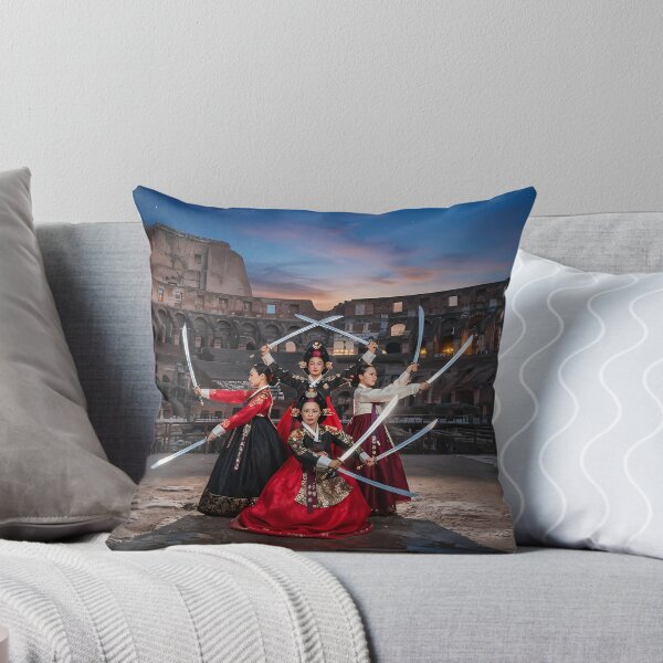 Item preview, Korean Traditional Sword Dance at Colosseum Art Print, Hanbok Warriors Cultural Fusion Design designed and sold by SOOstudio73.