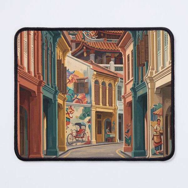 Item preview, Penang Malaysia Vintage Travel Art – George Town Shophouses & Chinese Temple designed and sold by Bomax121.