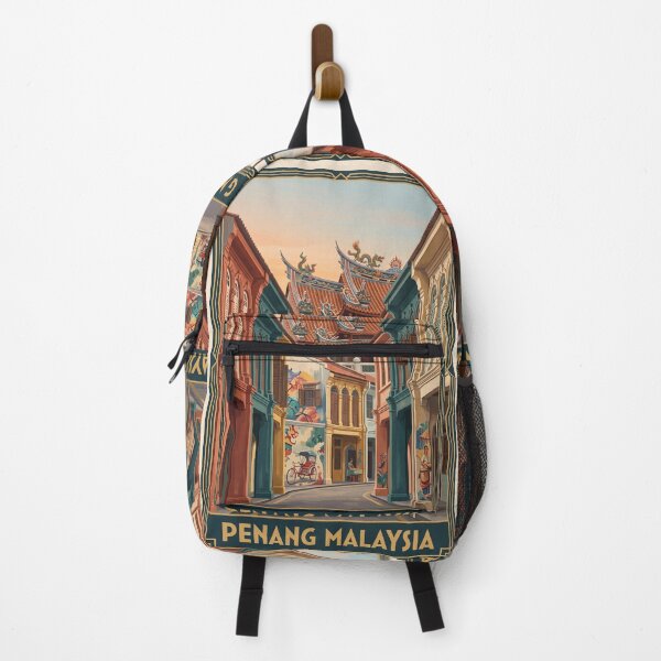 Item preview, Penang Malaysia Vintage Travel Art – George Town Shophouses & Chinese Temple designed and sold by Bomax121.