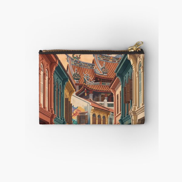Item preview, Penang Malaysia Vintage Travel Art – George Town Shophouses & Chinese Temple designed and sold by Bomax121.
