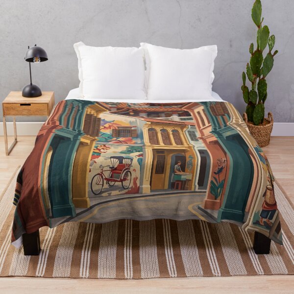 Item preview, Penang Malaysia Vintage Travel Art – George Town Shophouses & Chinese Temple designed and sold by Bomax121.
