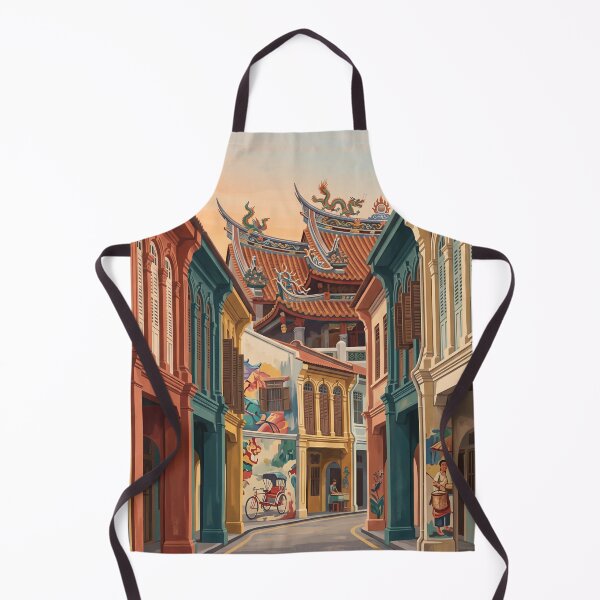 Item preview, Penang Malaysia Vintage Travel Art – George Town Shophouses & Chinese Temple designed and sold by Bomax121.